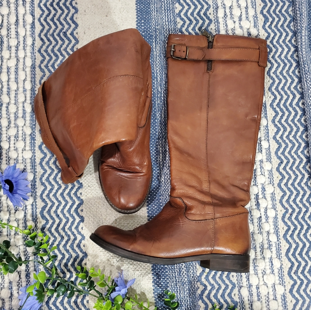 Italian Chestnut Brown Genuine Leather Belted Riding Boot